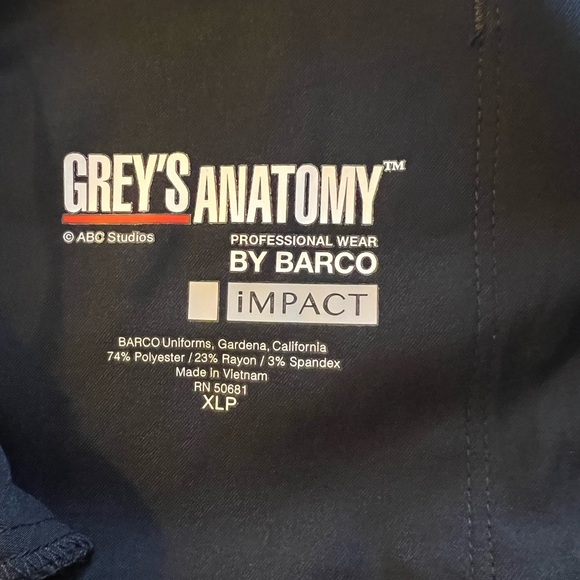 Grey’s Anatomy Professional Wear by Barco “IMPACT” Black Size  XLP - Picture 10 of 10